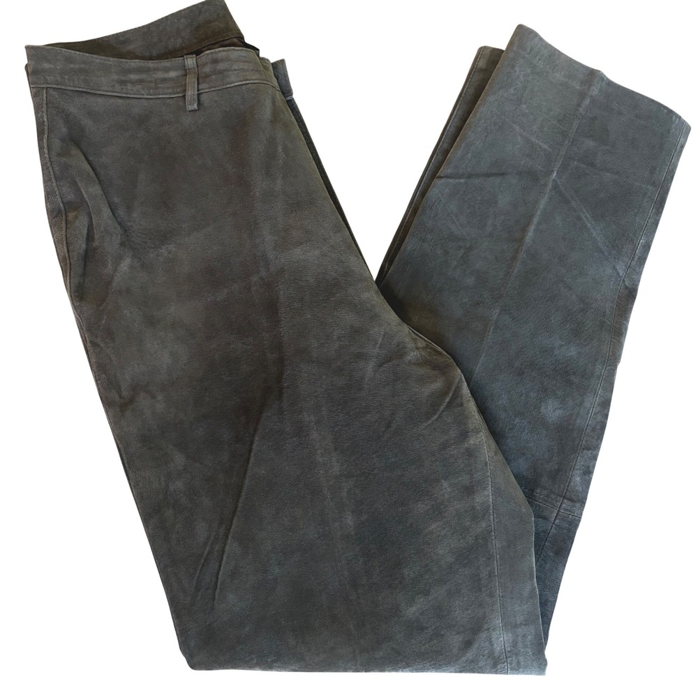 Sigrid Olsen Sport Suede Leather Pants‎ 12 Charcoal Gray Straight Leg High Rise